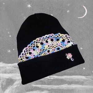 Winter Beanie Embellished, OOAK Acrylic/Wool Blend Knit Cap Hat